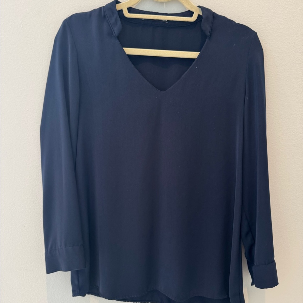 Navy V-Neck Blouse